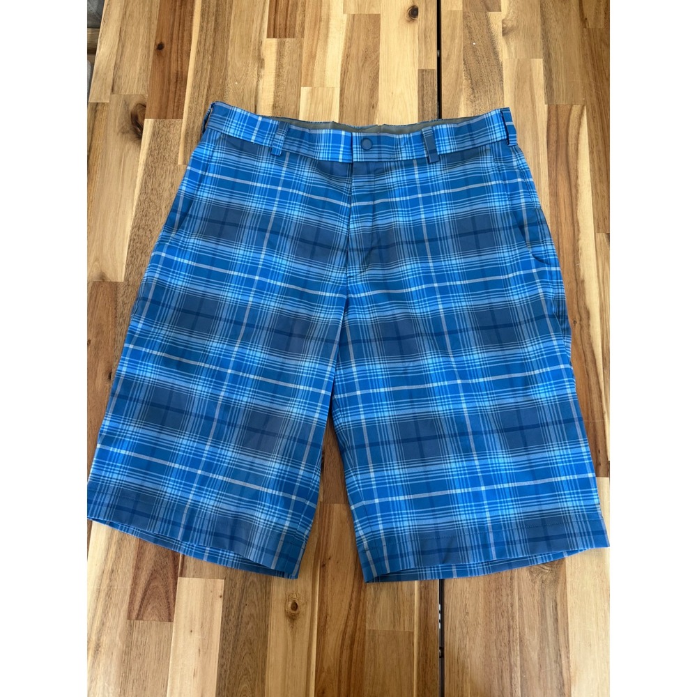 Nike Shorts Mens 32 TGEG Performance Blue Gray Plaid Dri-fit Tour Golf Chino